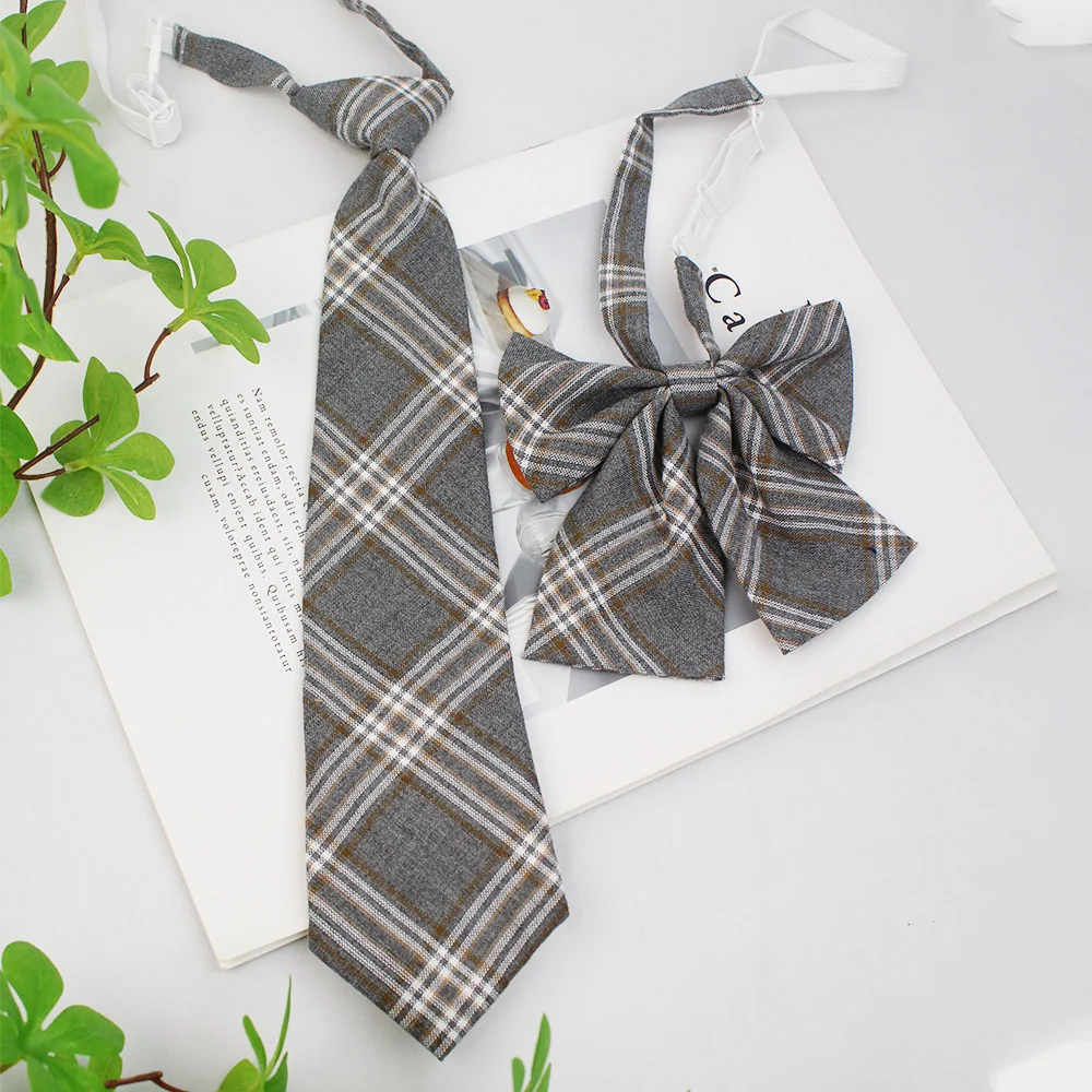 A Set of Two Handmade Jk Ties + Bow Ties, Available in Various Styles, Versatile College-Style Jk Plaid Women's Bow Ties and Ties, There Is Always One That Can Meet Your Needs