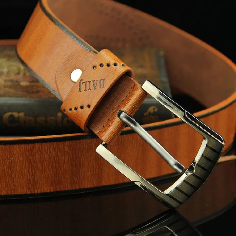 Durable Cowboy Leather Belt Casual Vintage Pin Buckle Waistband Pants Bands Men's Belt