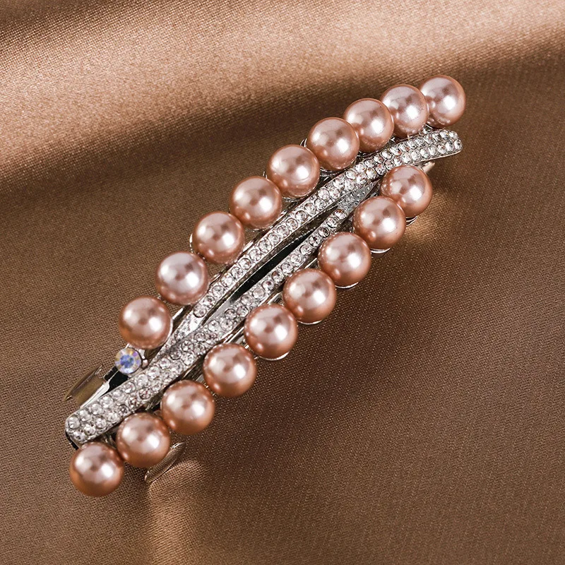 New color double row imitation pearl spring clip vintage zircon boutique horizontal clip elegant mother fashion hair accessories