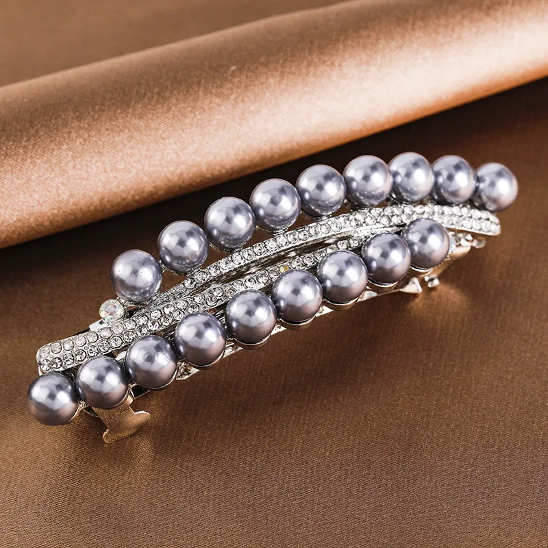 New color double row imitation pearl spring clip vintage zircon boutique horizontal clip elegant mother fashion hair accessories