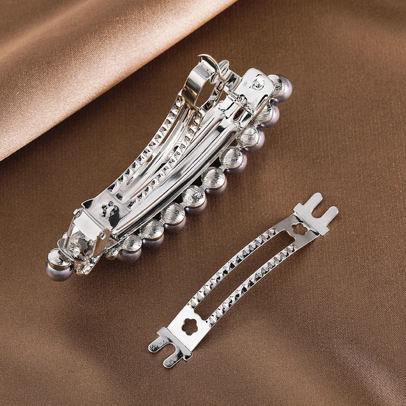 New color double row imitation pearl spring clip vintage zircon boutique horizontal clip elegant mother fashion hair accessories