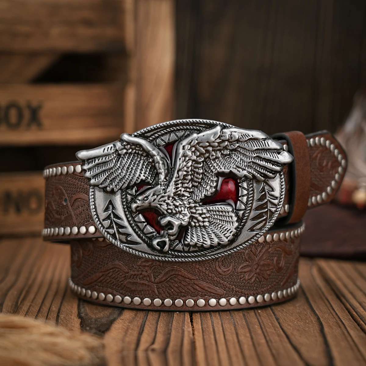 Men - Women - Western Denim - PU Leather - Belt - Vintage Jeans with Needle Buckle Brown Belt