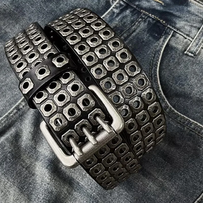 High Quality Hollow Rivet Designer Belt For Men And Women Gothic Accessories personality Punk Style Ideal choice for Gift Jeans