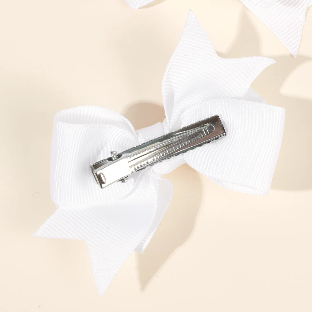 2Pcs Bow Hair Clip Rhinestone Flower Ribbon Solid Color Simple Barrette Baby Girl Kid School Play Party Accessories Hairpin Gift