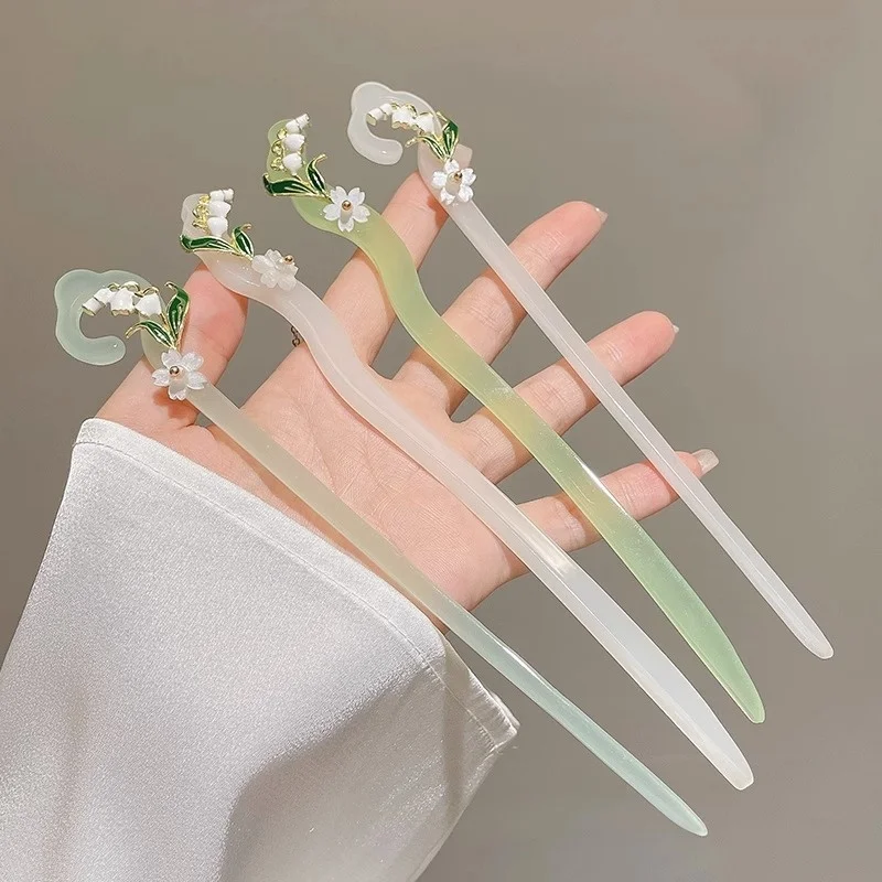 1pc Lily of the Valley Hairpin For Women At the Back of the Head Coiled Hair Hairpin Ancient Style Jade Hairpin Cheongsam Hanfu