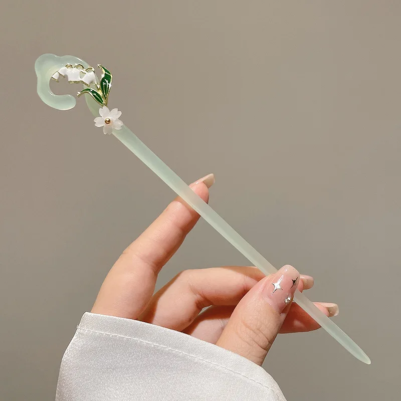 1pc Lily of the Valley Hairpin For Women At the Back of the Head Coiled Hair Hairpin Ancient Style Jade Hairpin Cheongsam Hanfu