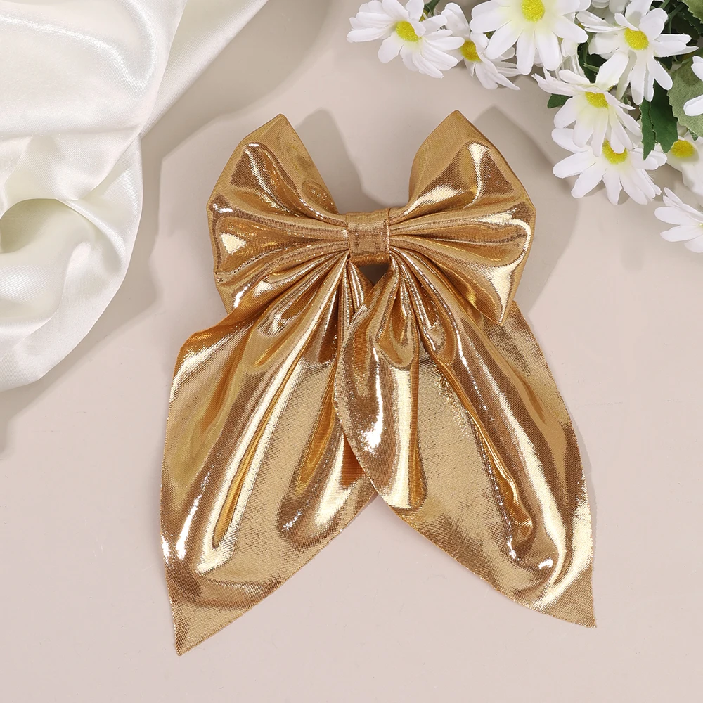 Large Size Satin Bow Hair Clip Gold Glossy Satin Butterfly Hairpin Smooth Surface Large Bow Accessories Headwear For women Girl
