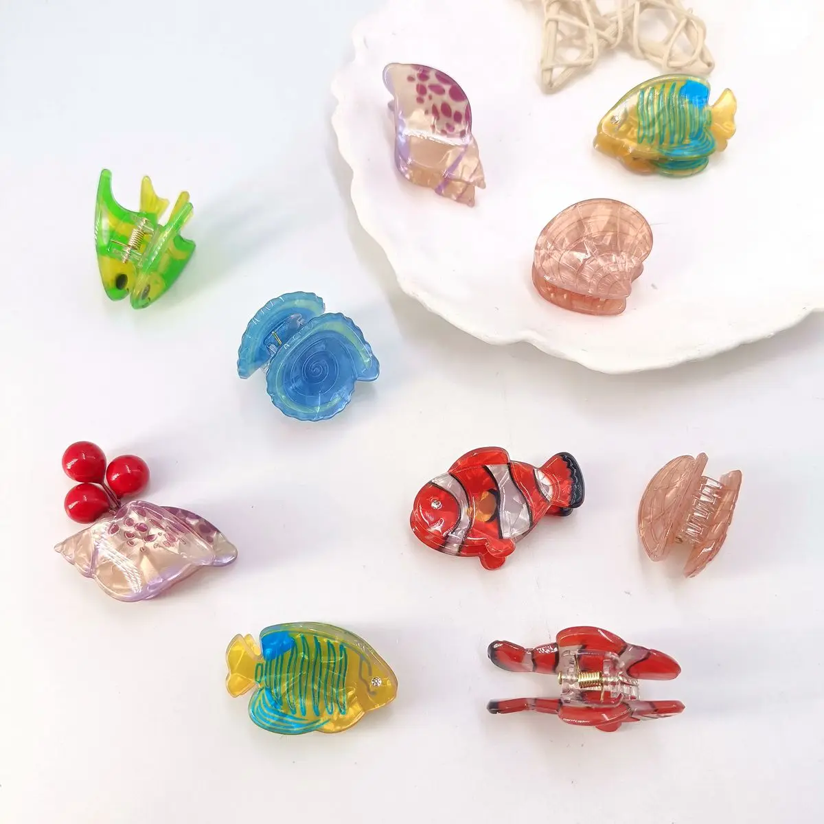 2/10PCS Personalized Animals Hairpin Acetate Animal Hair Clip Cartoon Fish Mini Hair Claw Hair Accessories Seashell Girls