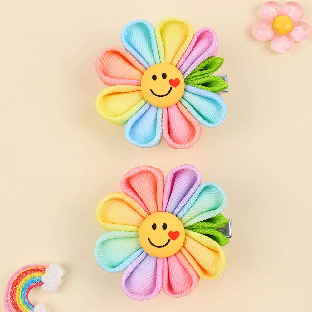 2Pcs Smile Sun Flower Hair Clips Sweet Cute Love Sunflower Baby Girls Hairpins Hair Brooches Accessories For Kids Girl Headwear