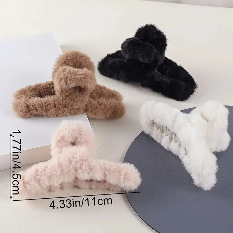 Solid Fluffy Cross Hair Claw For Women Girls Sweet Hair Ornament Plush Headband Hair Claw Clip Hairpin Fashion Hair Accessories