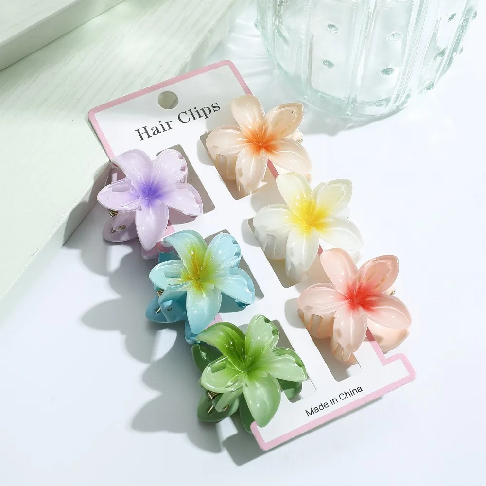6Pcs Fashion Colorful Transparent Flower Small Hair Claw Clips clamp Hairpin Barrette For Thick Thin Hair Accessories For Women