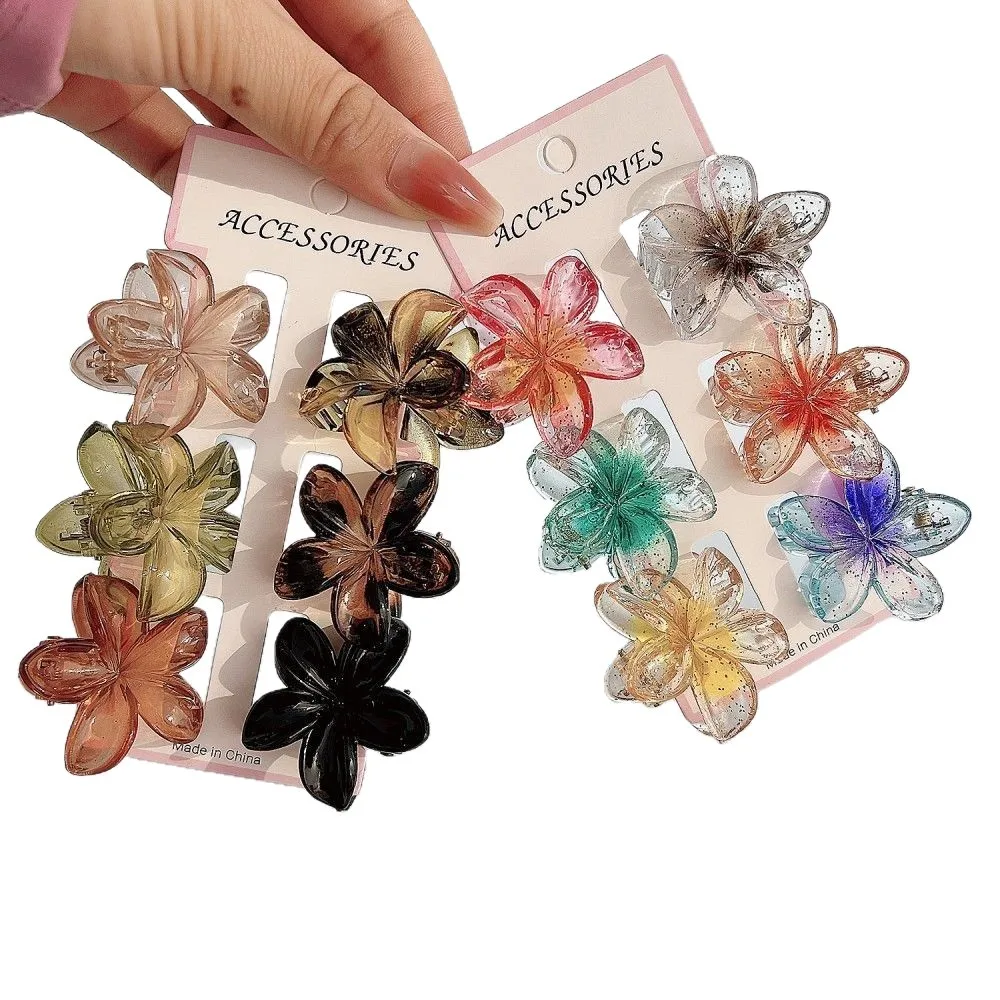 6Pcs Fashion Colorful Transparent Flower Small Hair Claw Clips clamp Hairpin Barrette For Thick Thin Hair Accessories For Women