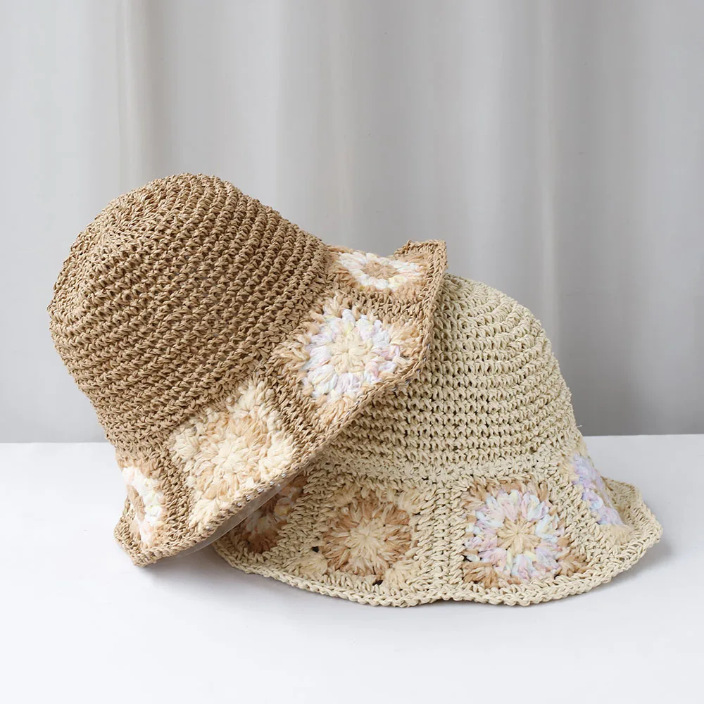 NEW Women Sun Hat LACE FLOWER Wide Large Brim Beach Hats Womens Summer Straw Hat Foldable Chapeau Femme Beach UV Protection Cap