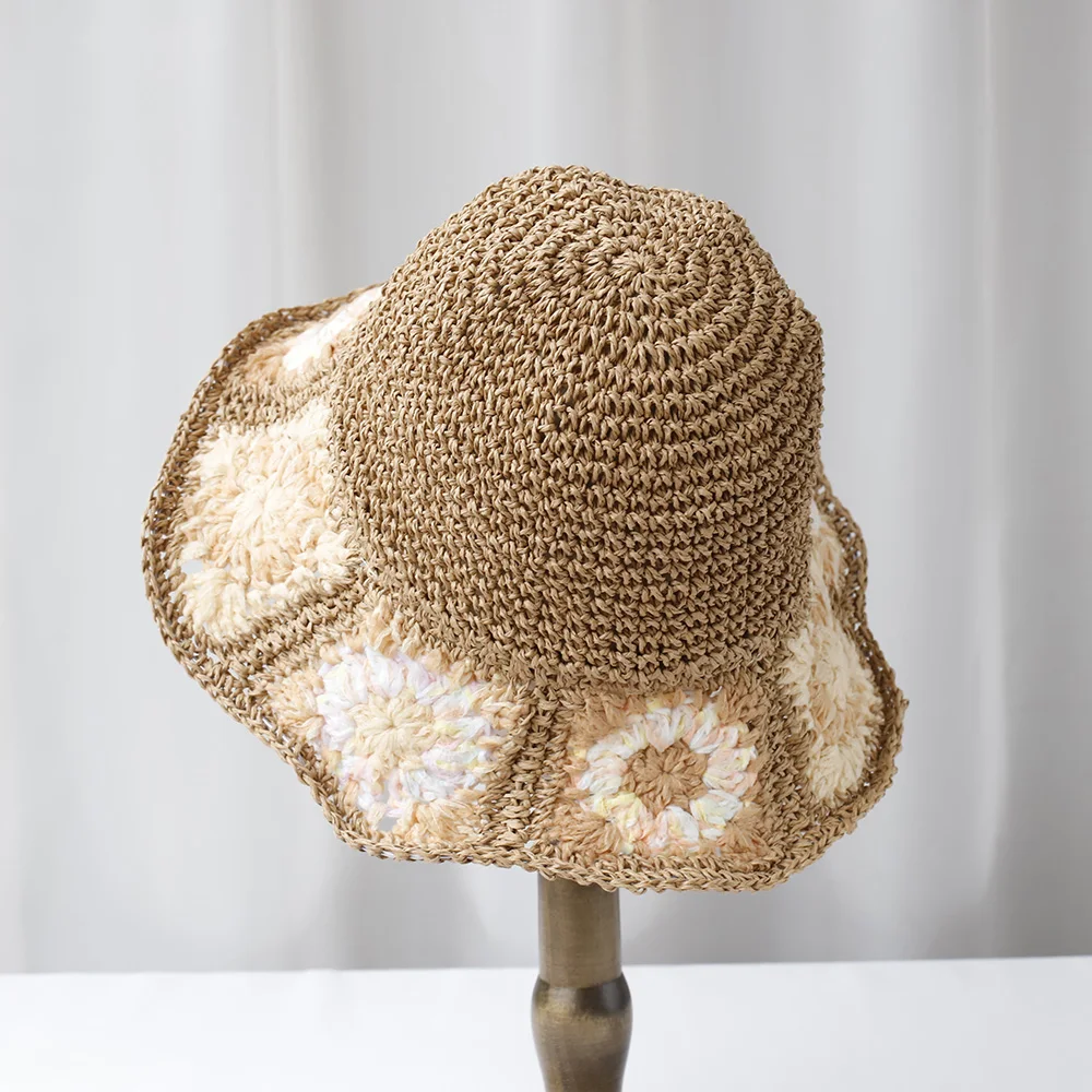 NEW Women Sun Hat LACE FLOWER Wide Large Brim Beach Hats Womens Summer Straw Hat Foldable Chapeau Femme Beach UV Protection Cap