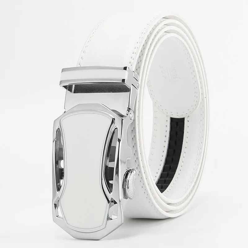 2025 White Color Elegant Men Women Unisex Genuine Leather Belts Automatic Buckle Luxury Brand High Quality Belts Famous Business