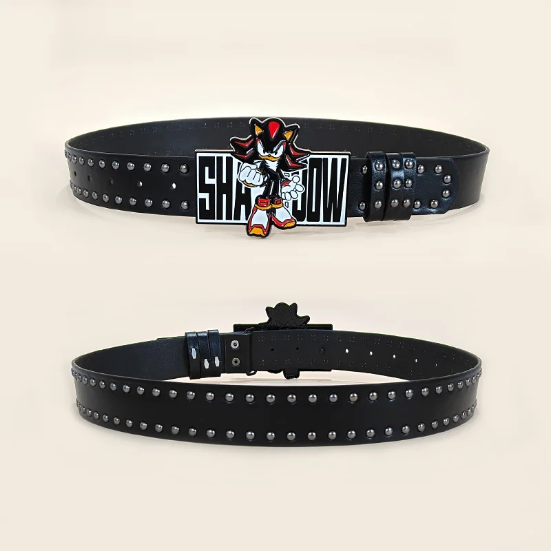 Unisex Cartoon Cat Sonic Jeans Belt Gothic Y2k High-end Luxury Designer Belts For Women Black Rivet Punk Accessory Men Waistband