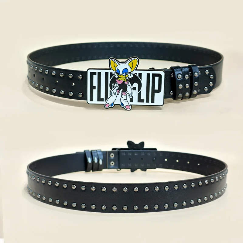 Unisex Cartoon Cat Sonic Jeans Belt Gothic Y2k High-end Luxury Designer Belts For Women Black Rivet Punk Accessory Men Waistband