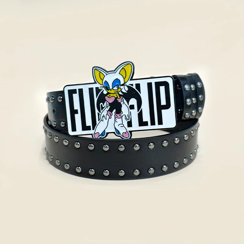 Unisex Cartoon Cat Sonic Jeans Belt Gothic Y2k High-end Luxury Designer Belts For Women Black Rivet Punk Accessory Men Waistband