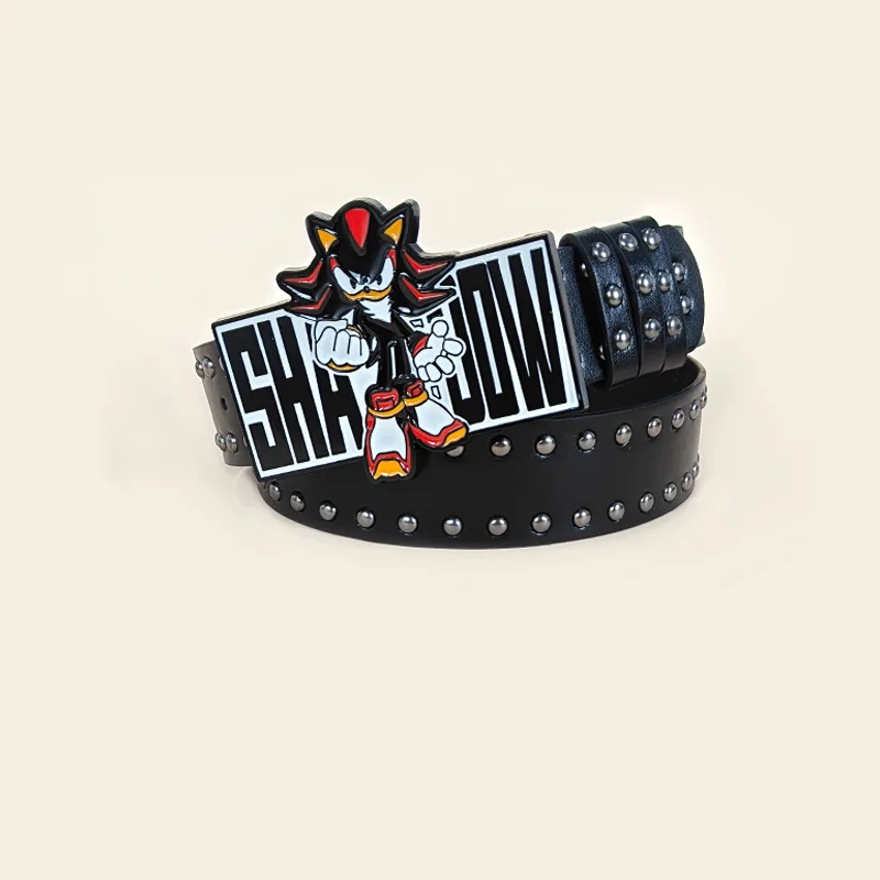 Unisex Cartoon Cat Sonic Jeans Belt Gothic Y2k High-end Luxury Designer Belts For Women Black Rivet Punk Accessory Men Waistband