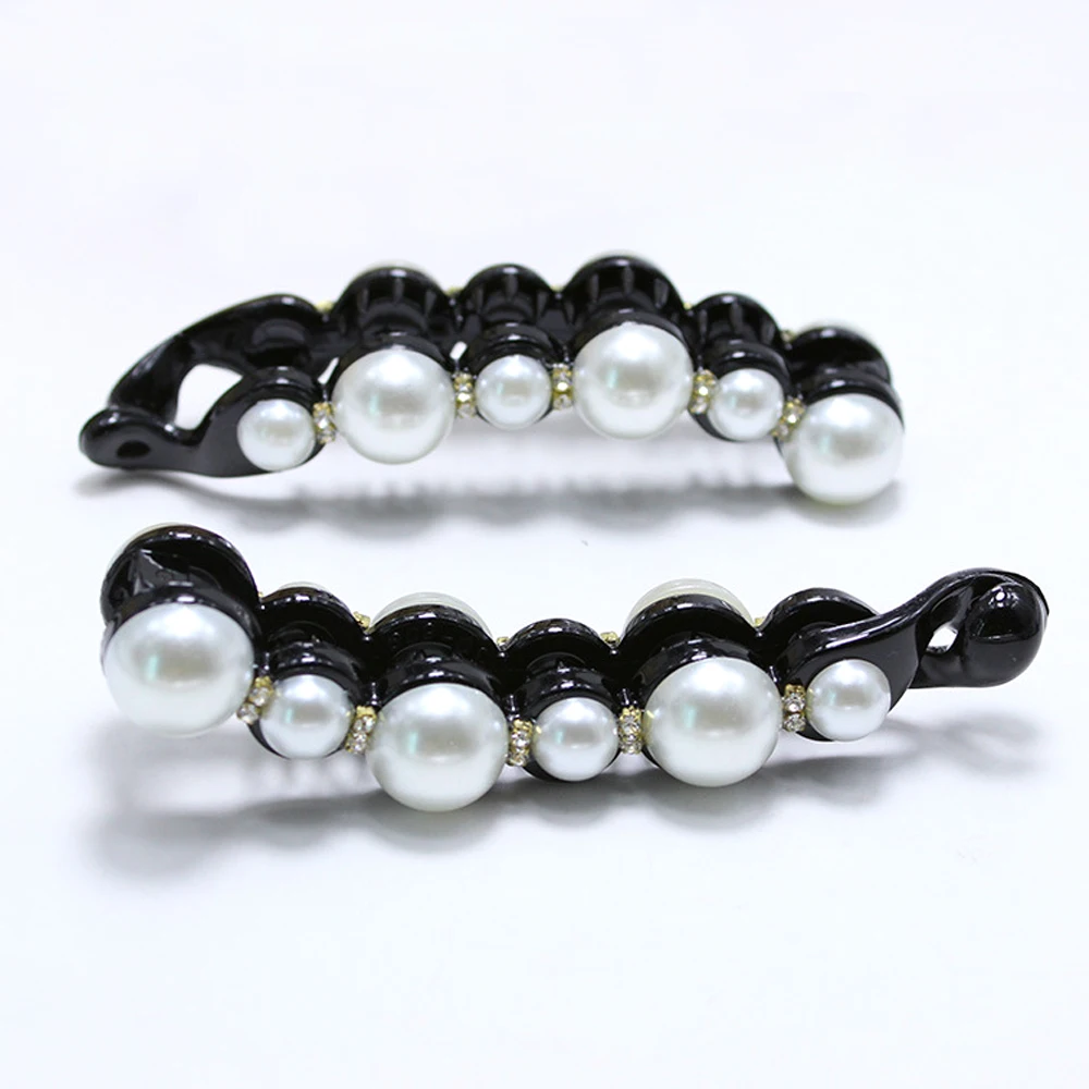 Fashion Rhinestones Pearl Hairpin Barrettes Classic Banana Clips For Ponytail Holder Women Girls Daily Headwear