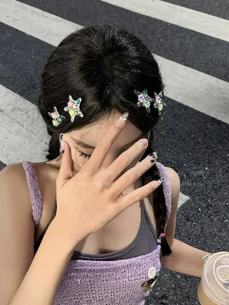 Colorful Star Hair Clips Y2K Metal Duckbill Hairpins Cute Small Hair Claws Sweet Edgy Dopamine Hair Accessories Side Bangs Clip