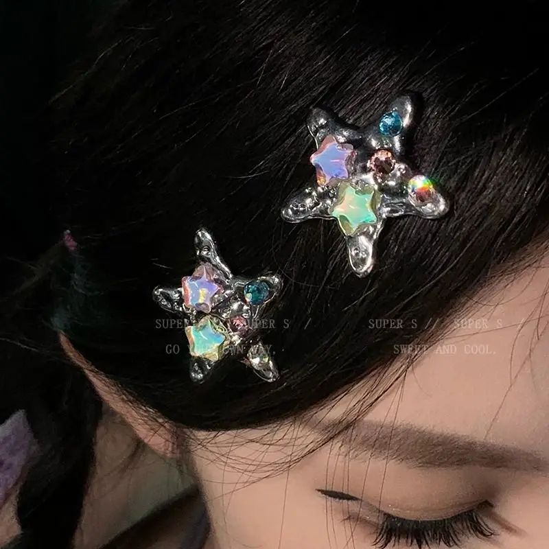 Colorful Star Hair Clips Y2K Metal Duckbill Hairpins Cute Small Hair Claws Sweet Edgy Dopamine Hair Accessories Side Bangs Clip