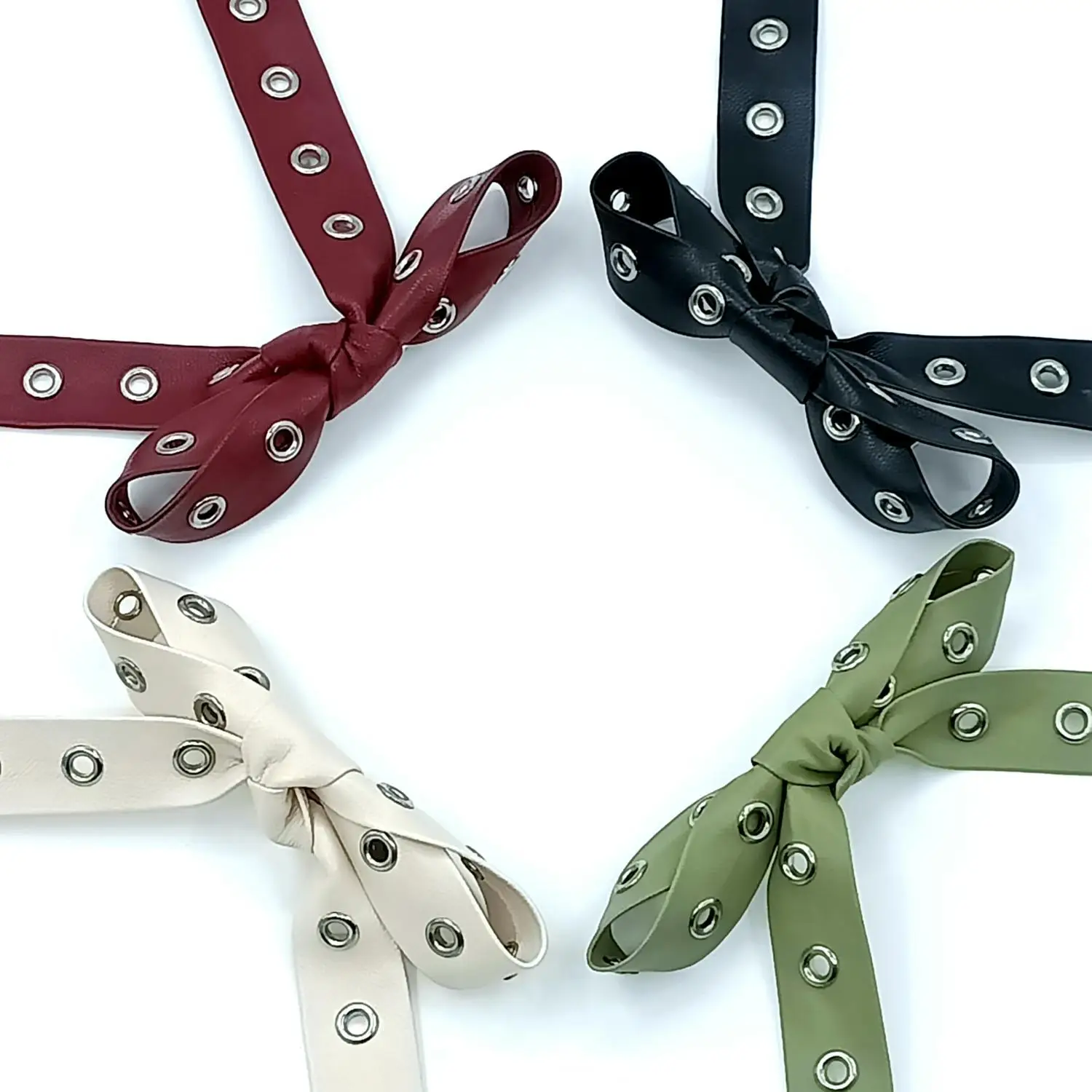 PU Rivet Bow Hair Clip for Women Punk Elegant Ancola Red AncoraRed Button Bow Hair Clips Women