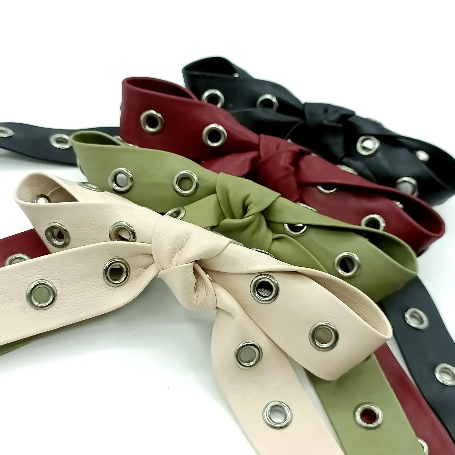 PU Rivet Bow Hair Clip for Women Punk Elegant Ancola Red AncoraRed Button Bow Hair Clips Women
