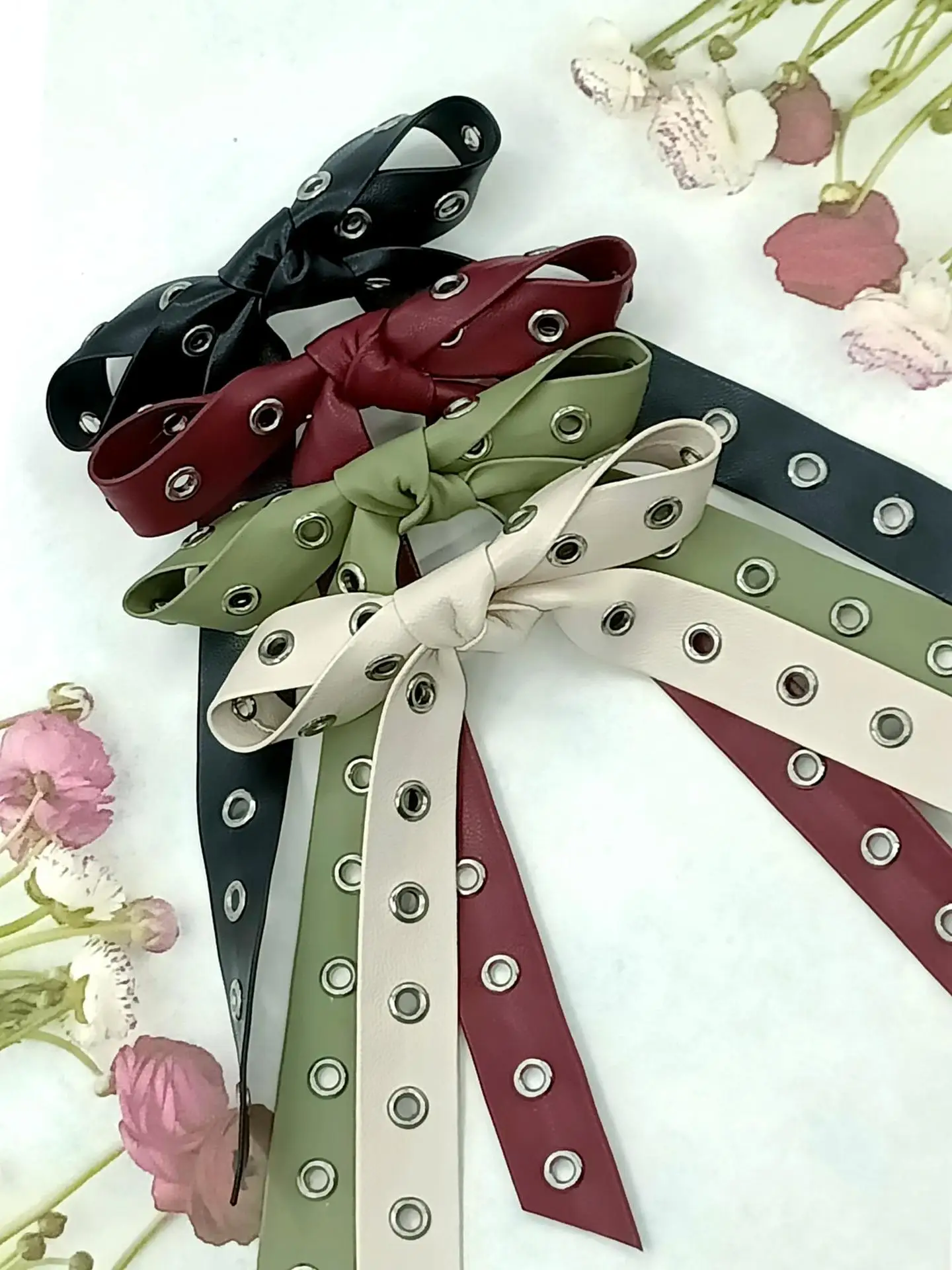 PU Rivet Bow Hair Clip for Women Punk Elegant Ancola Red AncoraRed Button Bow Hair Clips Women