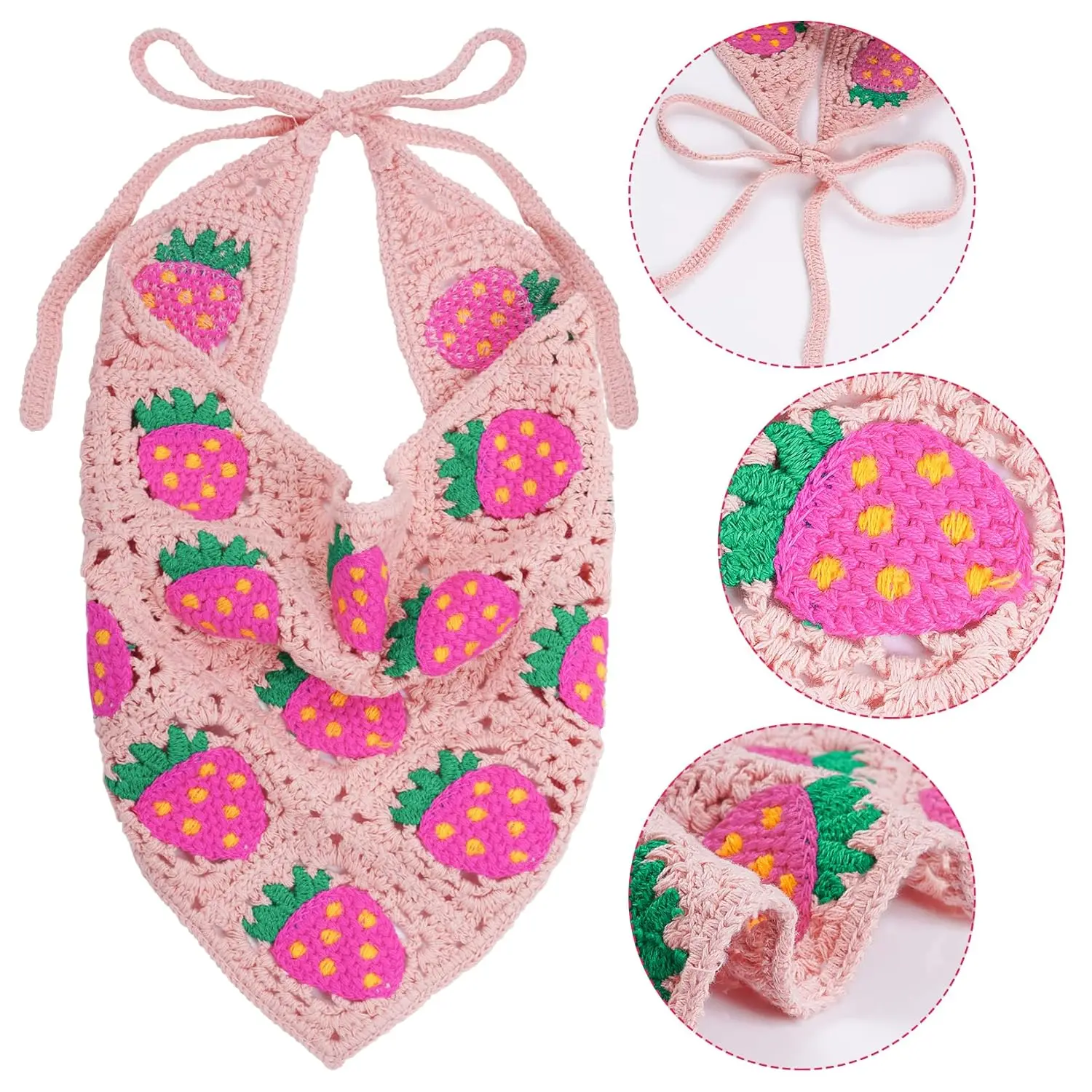 Womens Triangle Knit Scarf Strawberry Headband Hair Cute Girl Accessories Crochet Head Scarf