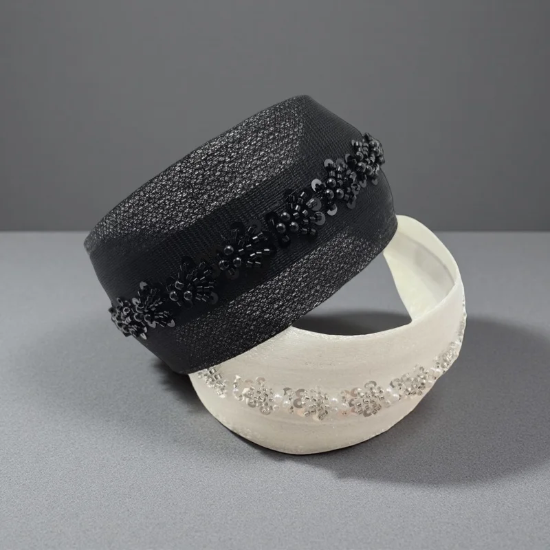 2025 New Luxury Pearl Hairband Women Elegant Mesh Wide Headband with Dots Fashion Hair Accessories Polka Dot Set  Hair Band