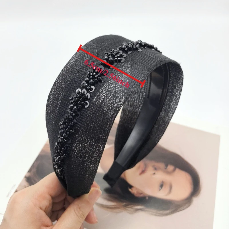 2025 New Luxury Pearl Hairband Women Elegant Mesh Wide Headband with Dots Fashion Hair Accessories Polka Dot Set  Hair Band