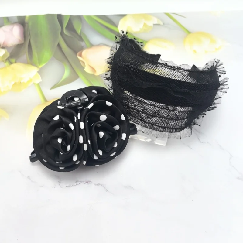 2025 New Luxury Pearl Hairband Women Elegant Mesh Wide Headband with Dots Fashion Hair Accessories Polka Dot Set  Hair Band