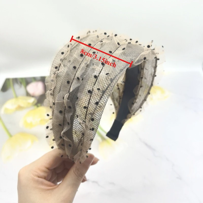 2025 New Luxury Pearl Hairband Women Elegant Mesh Wide Headband with Dots Fashion Hair Accessories Polka Dot Set  Hair Band