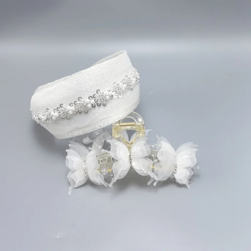 2025 New Luxury Pearl Hairband Women Elegant Mesh Wide Headband with Dots Fashion Hair Accessories Polka Dot Set  Hair Band
