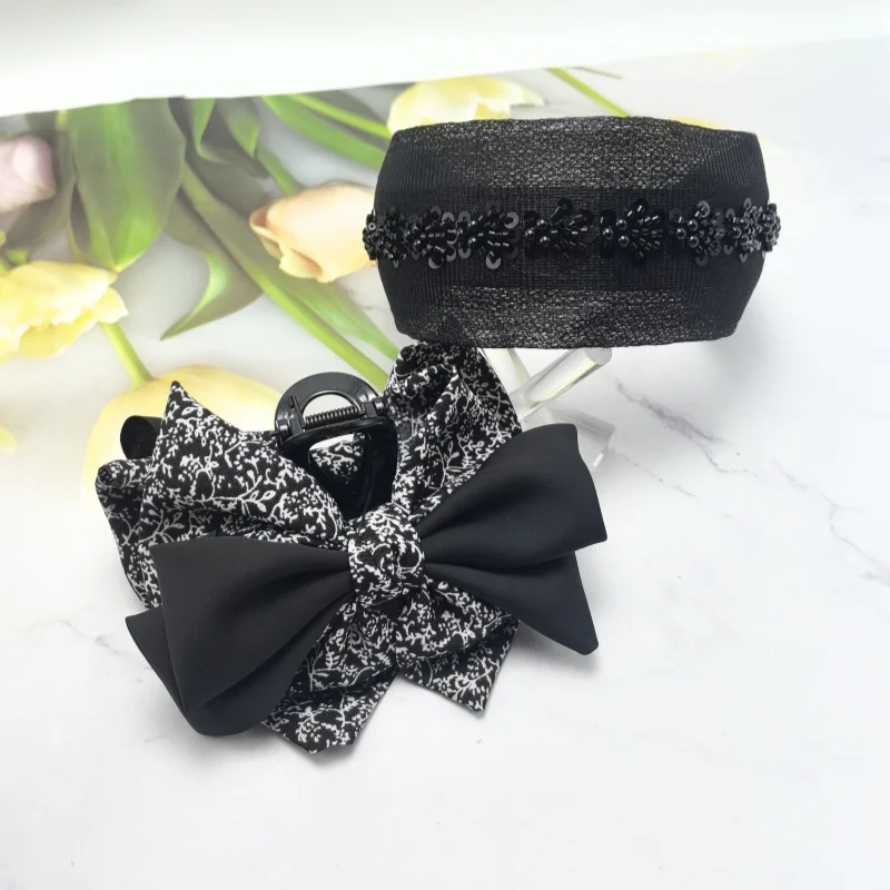 2025 New Luxury Pearl Hairband Women Elegant Mesh Wide Headband with Dots Fashion Hair Accessories Polka Dot Set  Hair Band