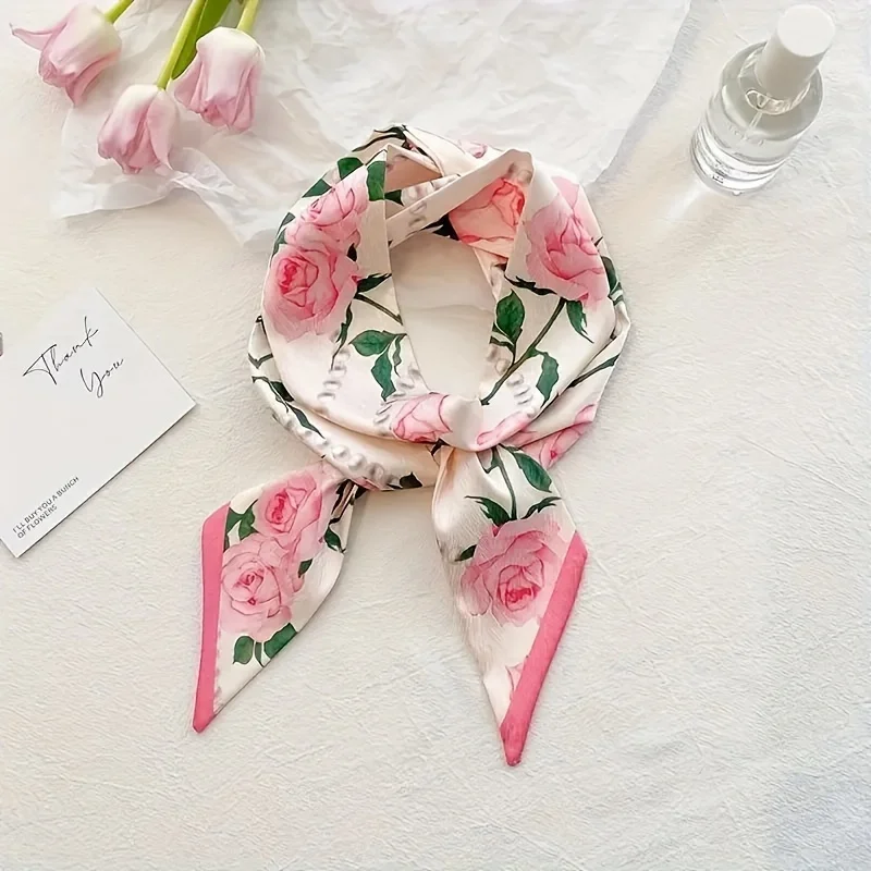 Fashion Floral Print Long Ribbons Hair Scarf for Women Satin Headband Long Silk Scarves Ribbon