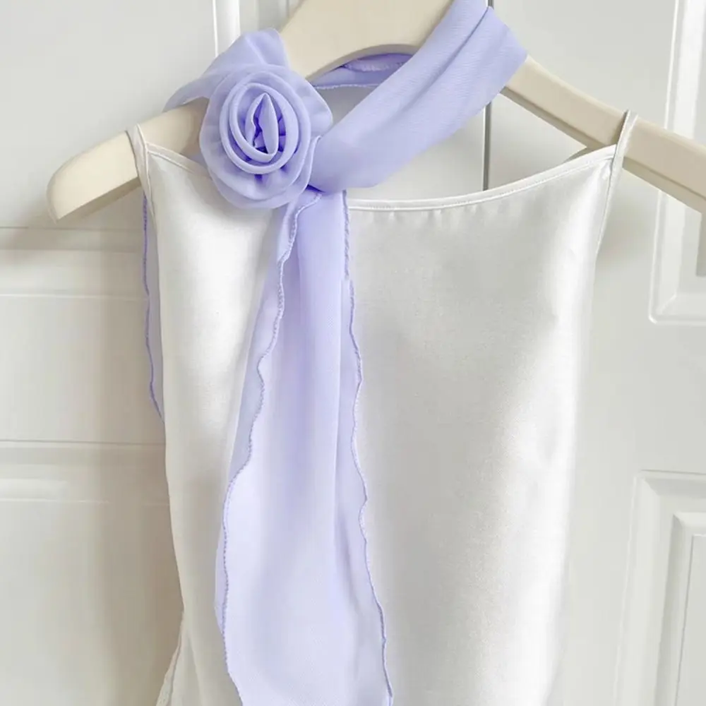 Fashion Luxury Chiffon Scarf Elegant Trendy Floral Scarf Shawl Versatile Detachable Rose Decor Neck Scarf For Women Girls Gifts