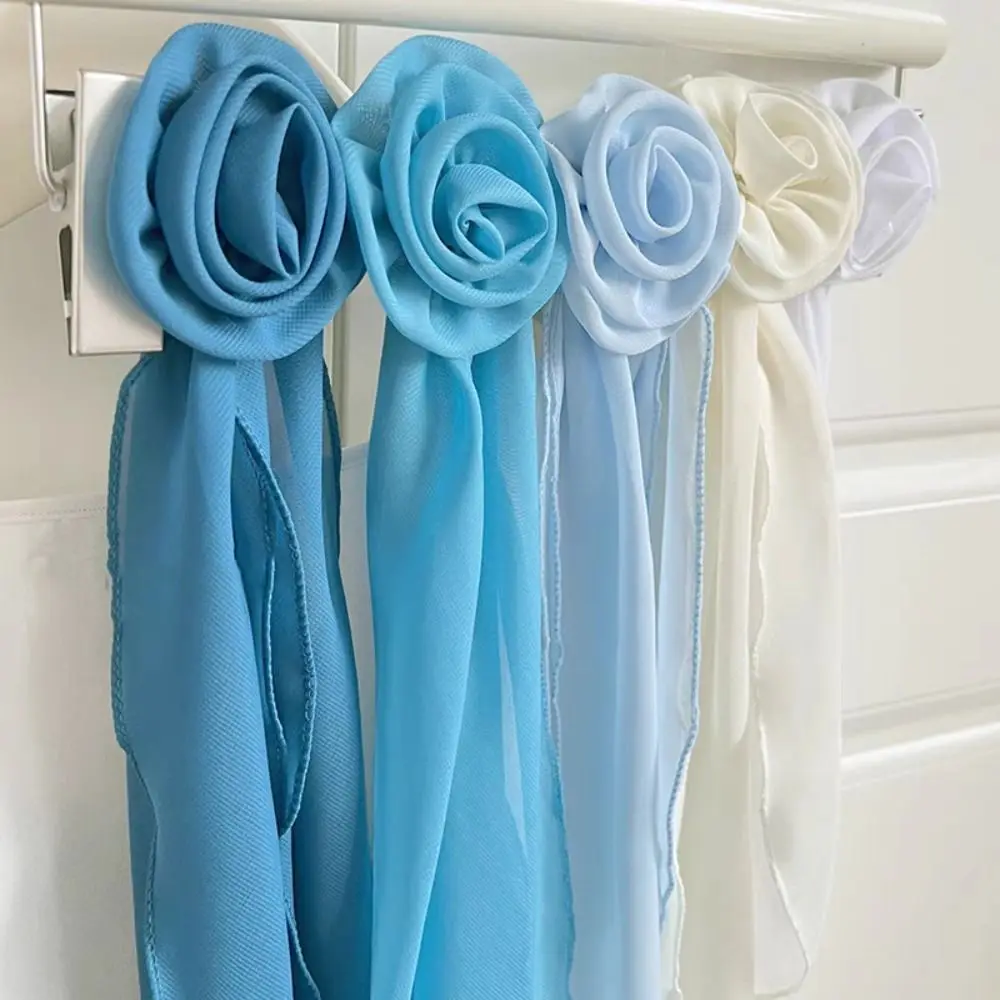 Fashion Luxury Chiffon Scarf Elegant Trendy Floral Scarf Shawl Versatile Detachable Rose Decor Neck Scarf For Women Girls Gifts