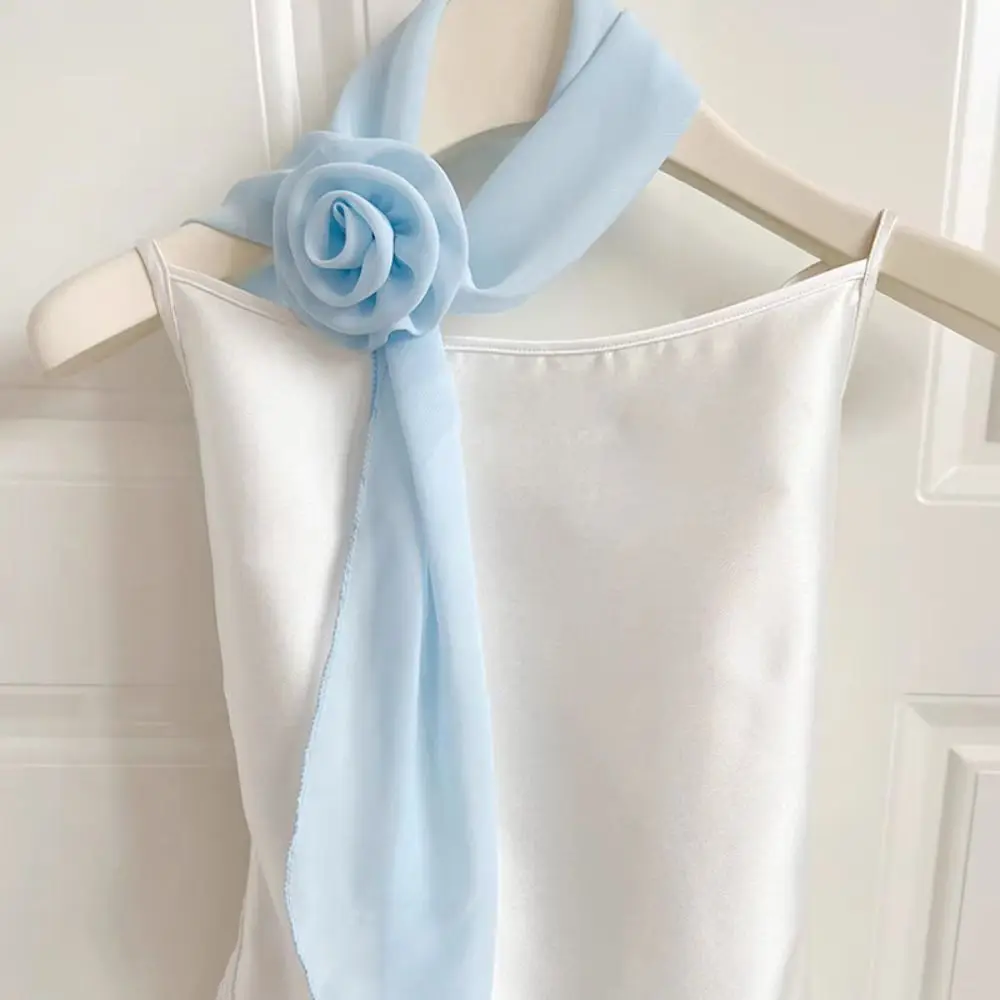 Fashion Luxury Chiffon Scarf Elegant Trendy Floral Scarf Shawl Versatile Detachable Rose Decor Neck Scarf For Women Girls Gifts