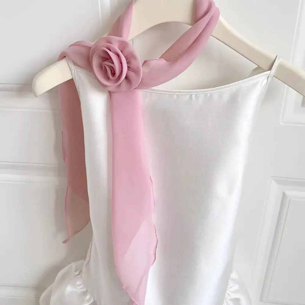 Fashion Luxury Chiffon Scarf Elegant Trendy Floral Scarf Shawl Versatile Detachable Rose Decor Neck Scarf For Women Girls Gifts