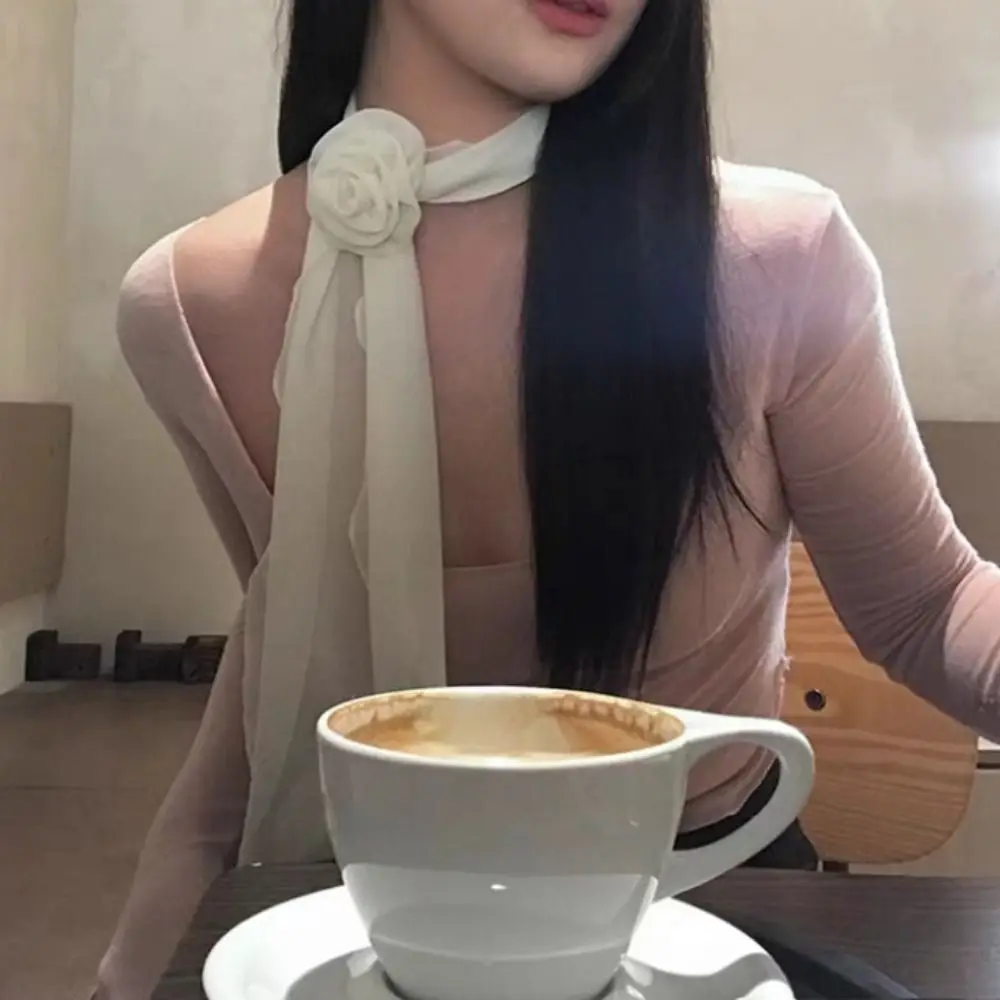 Fashion Luxury Chiffon Scarf Elegant Trendy Floral Scarf Shawl Versatile Detachable Rose Decor Neck Scarf For Women Girls Gifts