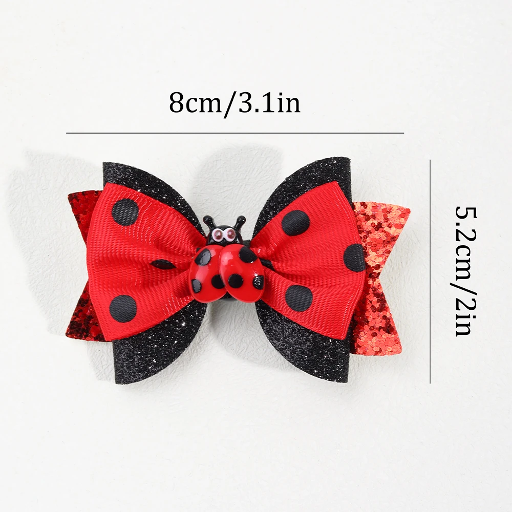 2Pcs Cute Insect Bowknot Hair Clips For Girls Kids Red Novelty Fashion Cotton Dots Braids Headdress Hairpicks Accessories