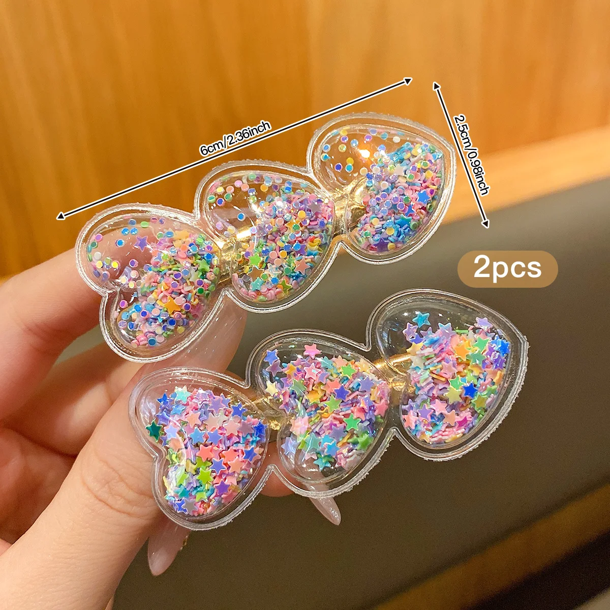 2 colorful flowing sand hair clips, sweet and stylish hair accessories suitable for daily use
