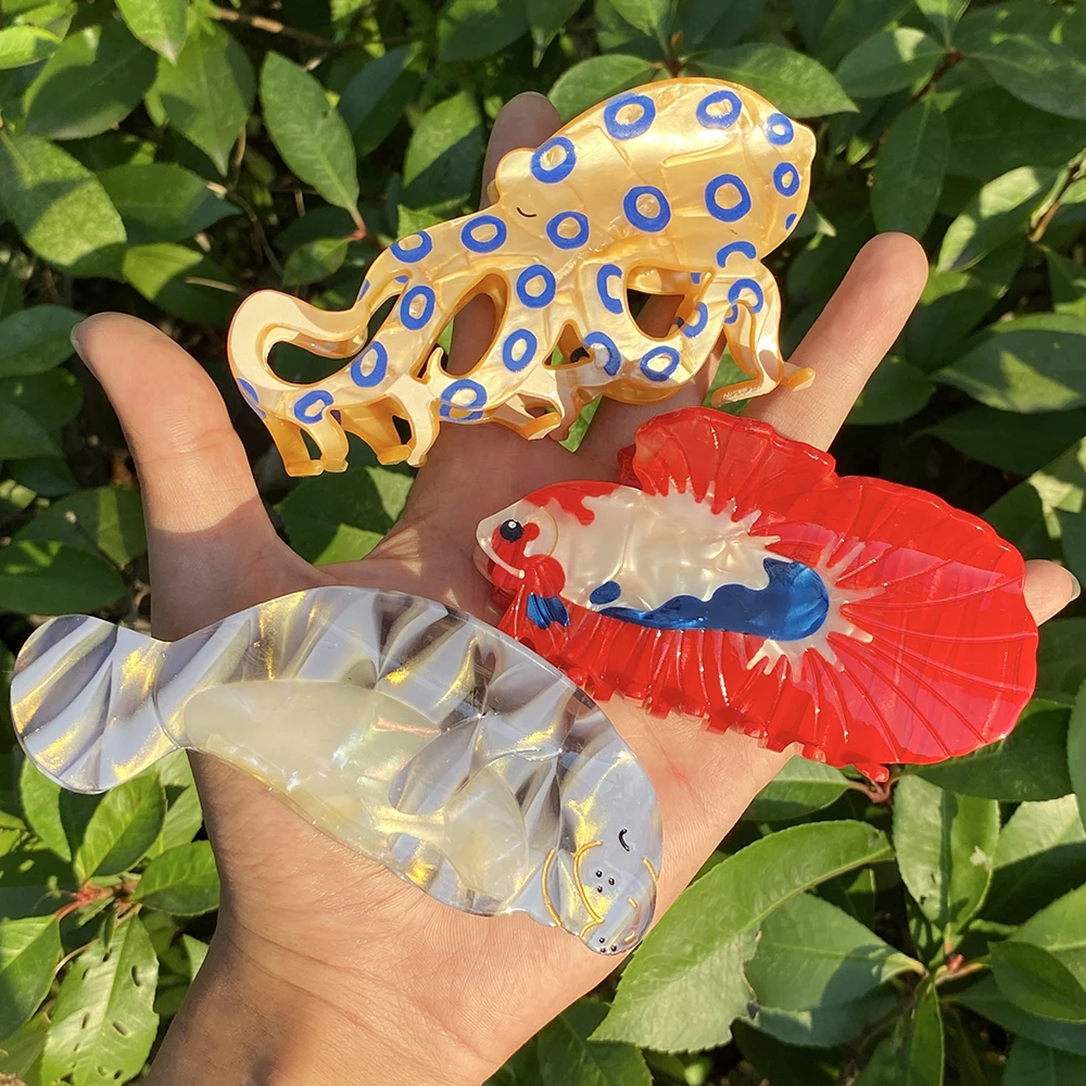 Y2K Multiple Styles Ocean Series Large Size Hair Clip Claw For Women New Funny Acetate Tortoise Octopus Barrettes Headwear