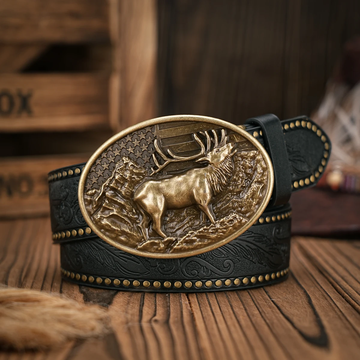 Men - Women - Western Denim - PU Leather - Belt - Vintage Jeans with Carved Buckle Belt