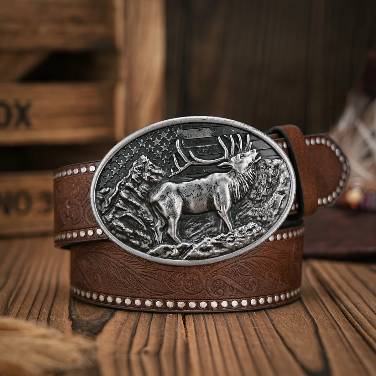 Men - Women - Western Denim - PU Leather - Belt - Vintage Jeans with Carved Buckle Belt