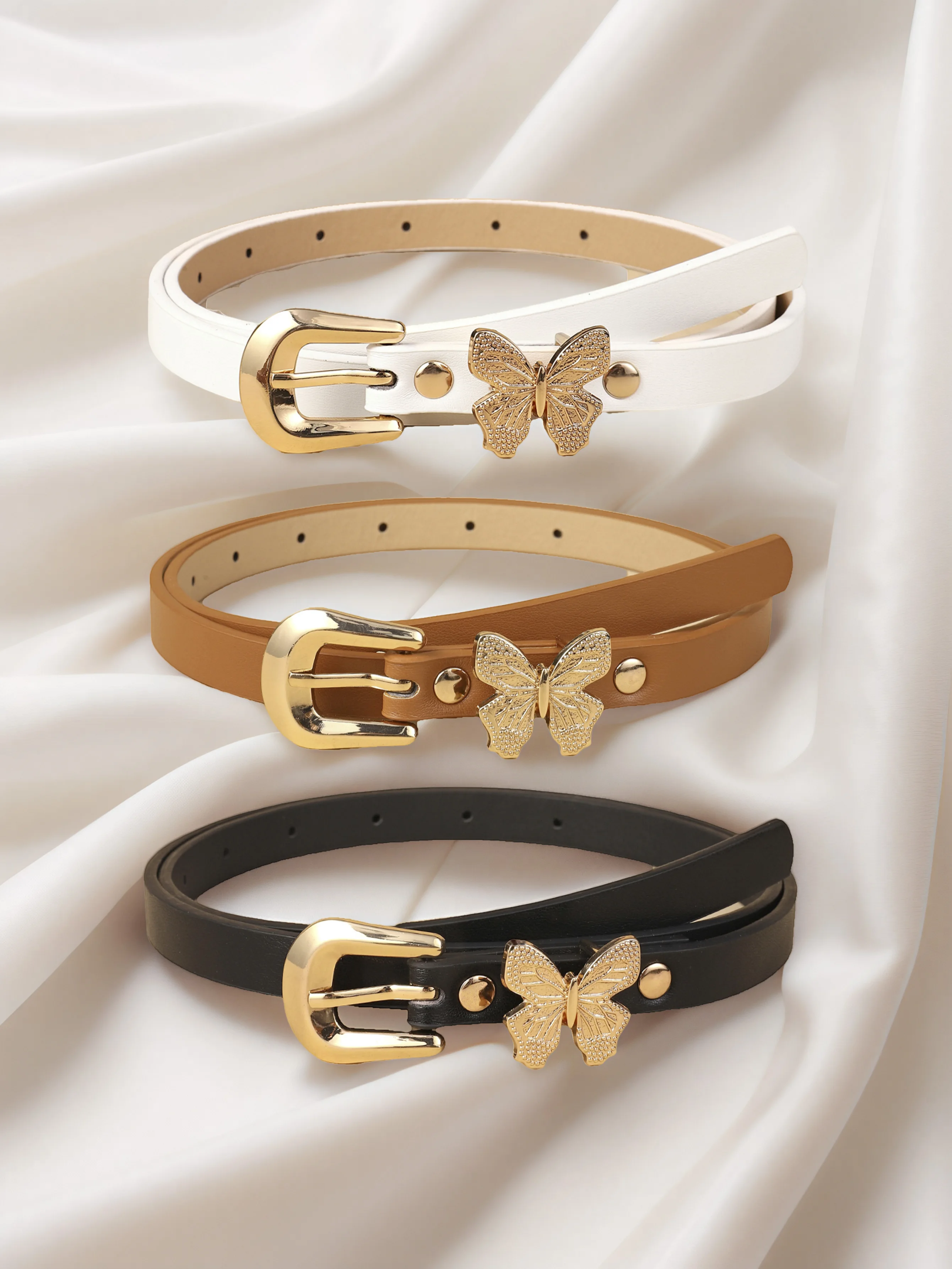 Children's new butterfly belt jeans dress decorative PU belt factory direct sales