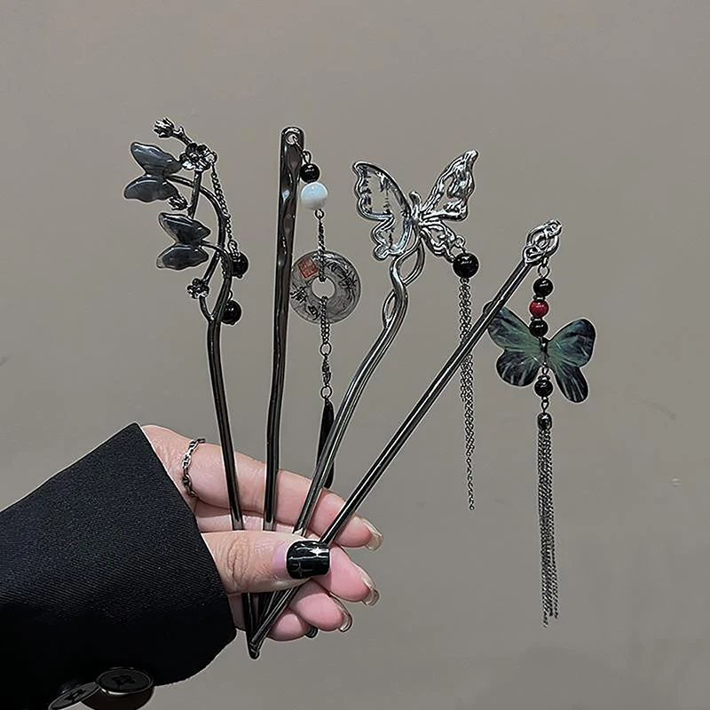 Retro Elegant Ancient Style Butterfly Tassel Hair Stick For Women Girls Classical Hairpin Chinese Cheongsam Hair Accessories