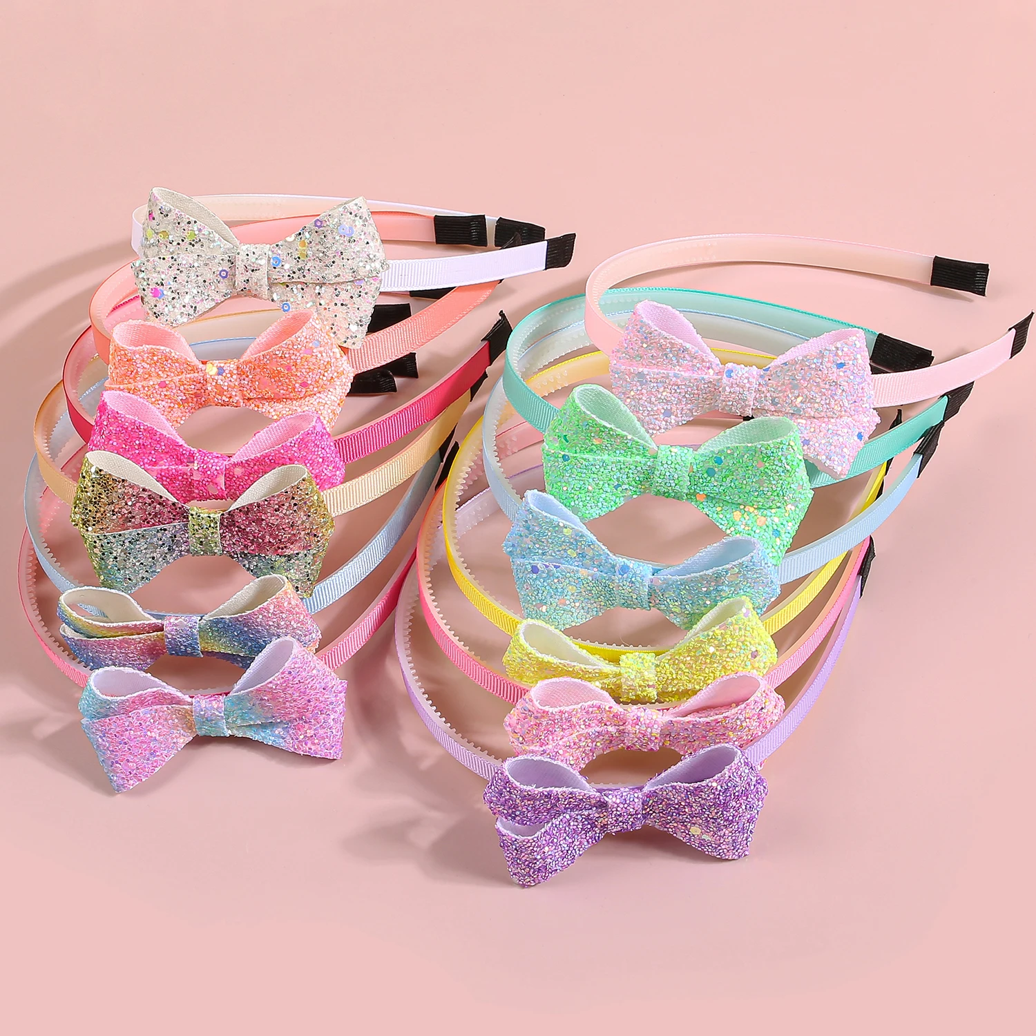 6/12pcs Glitter Hair Bows Headbands for Girls Kids Girls Plastic Teeth Hairbands Sparkly Bows Headband Children Hair Aceessories
